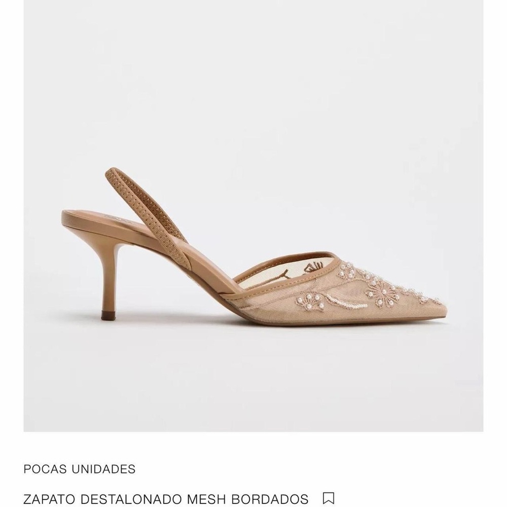 Zara Tan Floral Slingback Heels - Picture 4 of 6
